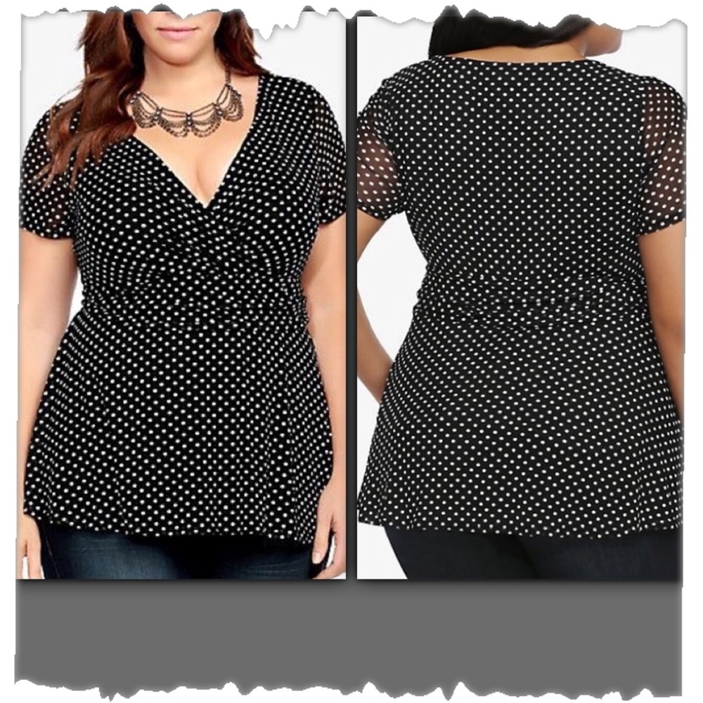 Torrid Faux Wrap Polka Dot Empire Top